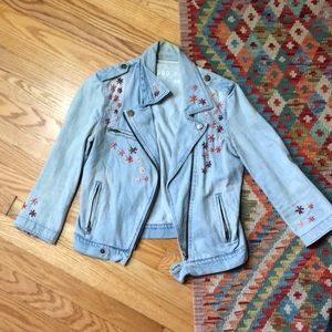 Denim Bomber w *Hand-Embroidered Flowers*